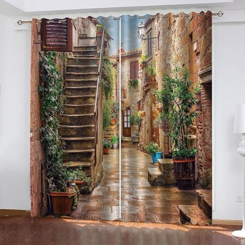 Tizhweqo Vorhänge Italien, Retro-Haus Blickdicht Gardinen Vorhang Italien Verdunklungsvorhänge mit Ösen Wohnzimmer Schlafzimmer 2 Stück 91.5x214 cm (BxH) B/C2111