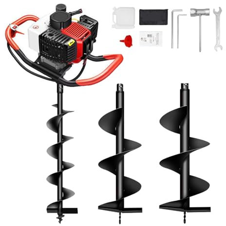 Tarière à Essence 4 Temps avec 3 Forets, Foreuse de Clôture pour Jardin et Ferme,20/25/30cm