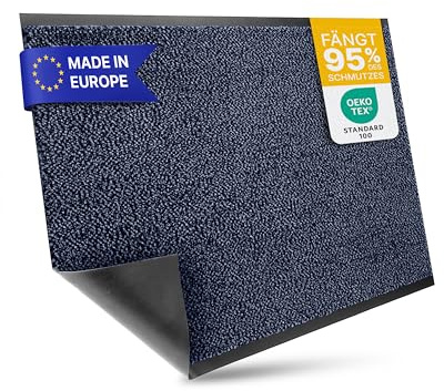 Entrando Schmutzfangmatte auf Maß - 90 cm oder 120 cm Breite - Länge wählbar bis 20 Meter - mit oder ohne Gummirand an den Schnittkanten schmutzfangteppich meterware sauberlaufmatte (Blau Schwarz)