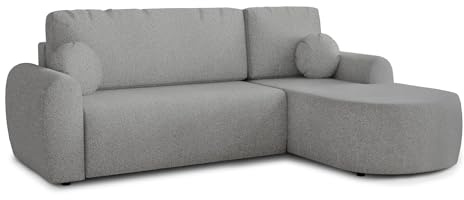 Sofnet Ecksofa Jazz mit Schlaffunktion und Bettkasten - Bouclé-Stoff - L-Form Couch, Polstersofa, Schlafsofa, Sofagarnitur, Bettsofa (Grau (Coral 75), Ecksofa Rechts)