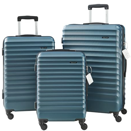 pro.tec Koffer Set 3-teilig Pona Reisekoffer ABS Hartschalenkoffer mit 4 Rollen Handgepäck leicht Trolley mit Waage TSA Zahlenschloss Blau