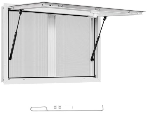 VEVOR Ventana de Concesión de Aleación de Aluminio, para Camiones de Comida, con Ángulo de hasta 85 Grados, con Dos Ventanas Corredizas, Puerta Abatible y Gancho de Arrastre, 915 x 610 mm, Blanco