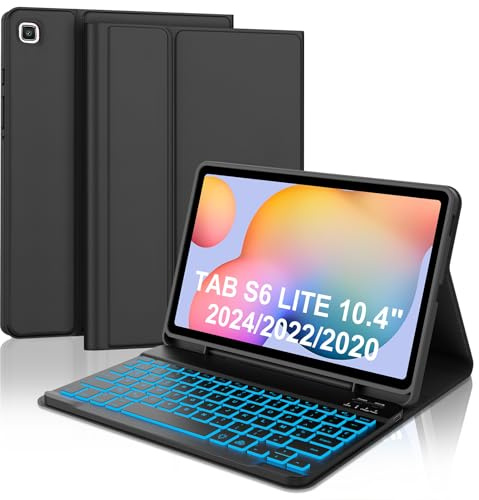 WAVATA Clavier pour Samsung Galaxy Tab S6 Lite 10.4 Pouces 2024/2022/2020 avec Rétroéclairées, Étui Clavier pour Tab S6 Lite Magnétique Amovible Français AZERTY Layout Bluetooth, Noir