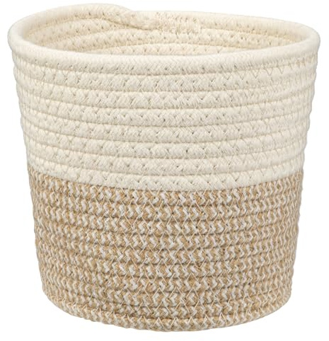 Gewebter Baumwollseil Pflanzkorb Blumentopf Geflochten Übertopf Korb Aufbewahrungsbehälter Organizer für Pflanzgefäße, Blumentopf, Kunsthandwerk, Spielzeug, Home Décor (Beige, 15cm x 15cm)