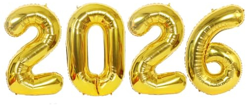2026 XXL Ballons Gold Silvester Deko Folienballon Luftballons Party Silvester Dekoration Neujahr 2026 Ballons (Gold-2026-100 CM)