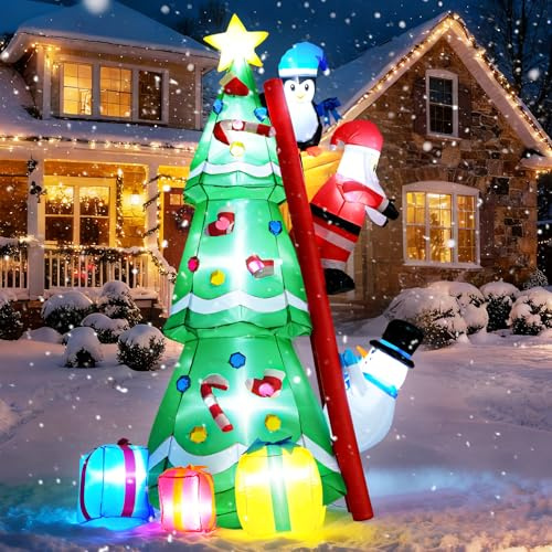 Albero di Natale gonfiabile con Babbo Natale, pinguino e pupazzo di neve, albero di Natale gonfiabile e scatole regalo, decorazione natalizia per esterni, decorazione natalizia con LED per cortile