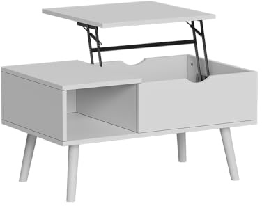 Vicco Couchtisch Stora, Weiß, 76 x 45 cm | mit Liftfunktion, höhenverstellbarer Tischplatte und offenem Ablagefach