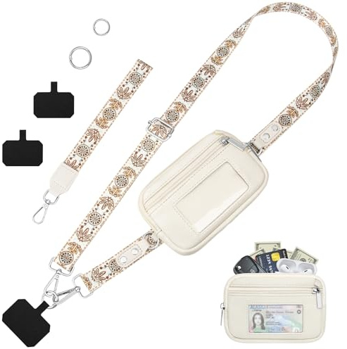Faneam Correa Universal para Teléfono Móvil, Anchura de 2,5 cm, Cuerda para movil Ajustable con Pequeña Monedero Extraíble, Colgador Móvil Cuello Mujer, Cordón de Correa Colgante para Smartphones