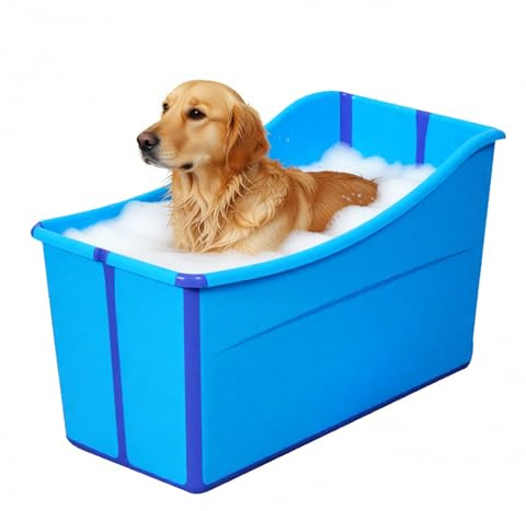 GWZHQIF Vasca da Bagno per Cani,Vasca Pieghevole Portatile per Animali Domestici,Adatta per Uso Interno Ed Esterno,Bacinella Grande per Cani di Grossa Taglia(Color:Blu)