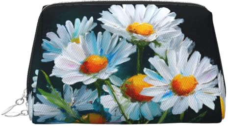 WXWJSHMGC Daisy Bouquet Print Makeup Bag Borsa portatile in pelle impermeabile pochette per pennelli da trucco (17 x 10,9 cm), Argento, taglia unica
