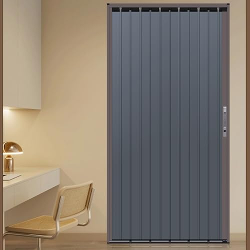 Du Concertina - Puerta plegable de 198 cm de alto con cerradura y llave, para uso doméstico y comercial, puertas interiores gris/blanco (ancho x alto 56 x 78 pulgadas)
