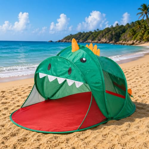 Mojawo Pop-Up Strandmuschel Strandmuschel Strandzelt Zelt Tasche GRÜN Drache L180xB95xH75cm Hai UPV50+