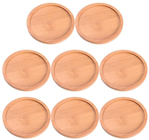 FRCOLOR 8 Pièces Supports de Pots de Fleurs en Bambou Rond, Plateau Étanche Anti-Fuite, pour Plantes D'intérieur et Extérieur, Usage Solide et Décoratif