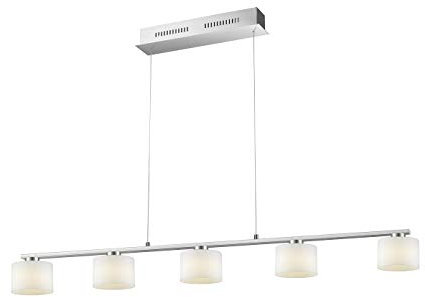 Trio Leuchten LED Pendelleuchte Alegro 325510507, Metall Nickel matt, Glas opal weiß, inkl. 5x 6.5 Watt LED, Switch Dimmer
