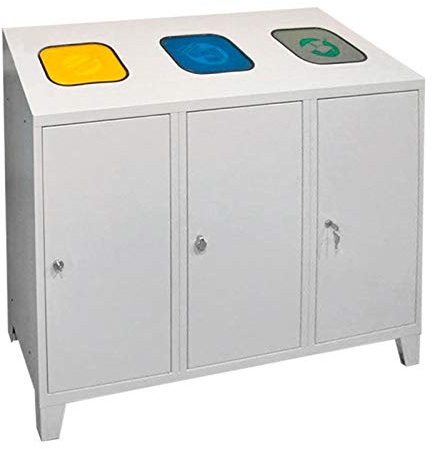 ADB Mülltrenner 3x 120L Abfallsammler, Wertstoffsammler, lichtgrau (RAL 7035), selbstschließend, feuerhemmend, abschließbar, 1220x1200x450 mm