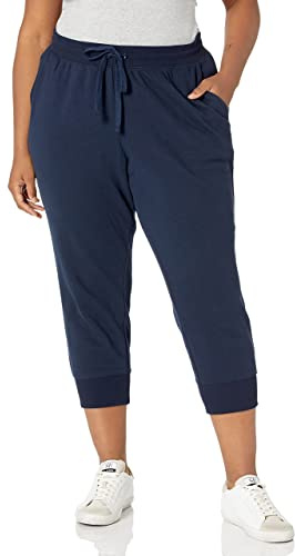 Amazon Essentials Pantalones Jogger Deportivos Estilo Capri de Forro Polar (Disponibles en Tallas Grandes) Mujer, Azul Marino Mezcla, L