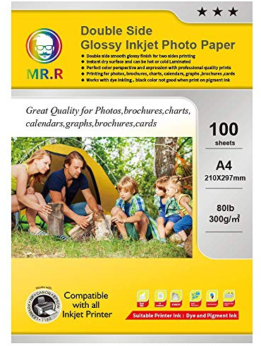 MR.R 300g/m² 100 Blatt A4 Format beidseitig hochglänzendes Inkjet bedruckbar Fotopapier tintenstrahldrucker glänzend foto paper Sofort Trocken Wasserfest Hochweiß fotoblätter