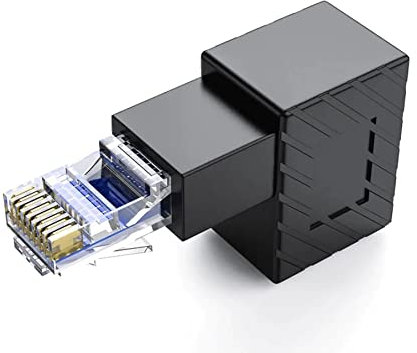 innov8 90 Degree RJ45 Male to Female Extension Cat5 Cat6 Lan Network Connector Ethernet Adapter for Computers, Laptops, Routers (Down Angle)