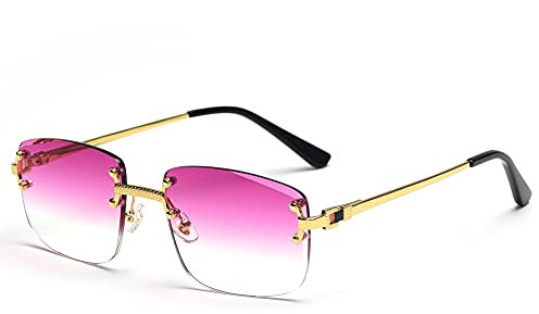 kachawoo Randlose Sonnenbrille Quadratische Farbverlauf Rahmenlose Brille Vintage Retro Brillen (gold with purple)