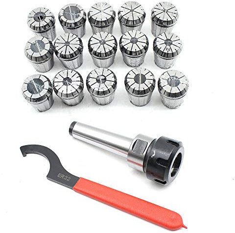 Spannzangensatz ER32 MT3 M12 Schaftfutter für Industrielle Fräsmaschine mit 1 Schraubenschlüssel, für CNC-Arbeiten Gravieren und Fräsen von Drehmaschine