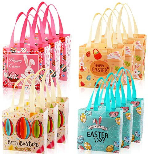 HOWAF 12 Stück Ostertasche Große Wiederverwendbare Geschenktüten Ostern Ostertüten Osterbeutel Ostereiersuche Geschenktasche mit Griffen Ostertüten zum Befüllen für Kinder, Osterdeko