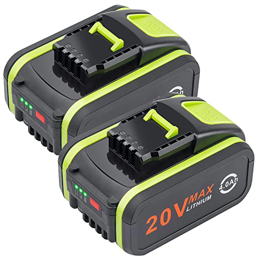 LabTEC Lot de 2 batteries de rechange 20 V 4000 mAh/4.0 Ah pour Worx 20 V WA3551, WA3551.1, WA3553, WA3553.2, WX372.1, WX80000 WX80000 WX3 WX3 WX80000 WX3 WX3 802 WXS. 678 WX550 WX523 WU531.9 WG894E