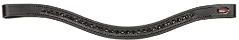 Stirnband für EIN Pferd Warmblut, Vollblut, Kaltblut Start Cadmus Lackleder Glitzer Stirnriemen mit Strass in Blau und Schwarz, geschwungen für Trense, braun und schwarzes Leder (Cob, Schwarz/Silber)