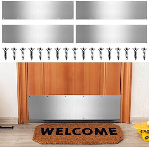 5 Sets 20,3 x 91,4 cm silberfarbene Tür-Trittplatte für Außentüren, satiniertes Aluminium, Trittplatten mit Schrauben für Holz, Metall, Innen- und Außenbereich, kratzfester Türschutz