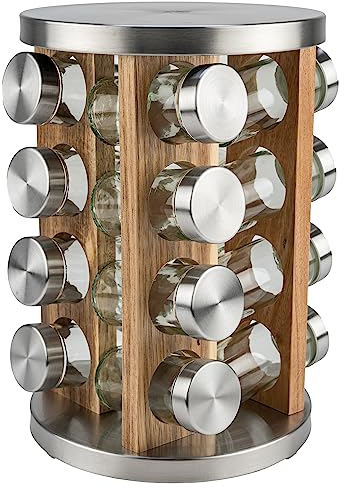 KARL HAUSMANN Porta Spezie Girevole per Cucina - 16 Barattoli - Portaspezie Rotante a 360° - Portaspezie Salvaspazio - Porta Spezie per Cucina Salva Spazio - Giostra Portaspezie - Moderno Organizer
