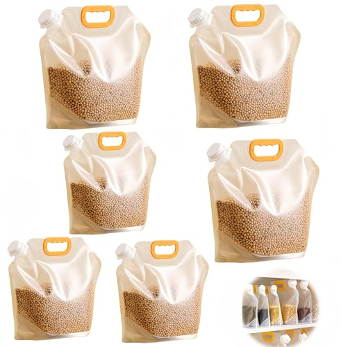 6 bolsas de almacenamiento de alimentos, bolsa sellada a prueba de humedad de granos, bolsas de alimentos de pie, bolsa sellada grande reutilizable con asa y tapa, sin BPA