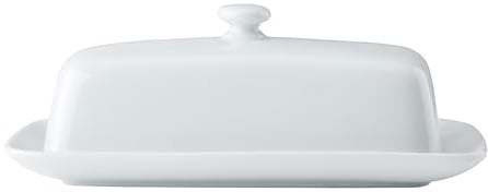 Mikasa Chalk Beurrier en porcelaine avec couvercle, 21cm | Beurrier blanc pour le petit déjeuner et le dîner | Grand porte-beurre | Lavable au lave-vaisselle et emballé dans un coffret cadeau