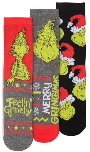 United Labels 3 Paar Der Grinch Socken für Damen und Herren, 38-43, Unisex Strümpfe Weihnachten, Weihnachtssocken lustig