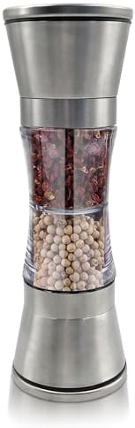 2 in 1 Salt and Pepper Grinder Set,Stainless Steel Refillable Manual Two-Head Pepper Mill Adjustable Coarseness for Spices,Sea Salts,Himalayan Or Fresh Ground Pepper