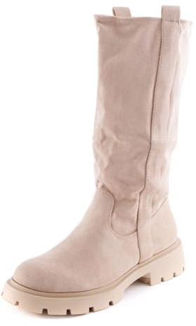 Toocool Stivali donna biker scamosciati gambale morbido carrarmato GR-6611 [37,BEIGE]