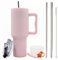 FloweryOcean Gobelet à café à emporter - 1200 ml - Anti-fuite - Double paroi en acier inoxydable - Avec poignée et paille - Gobelet pour boissons chaudes et froides - Rose 05