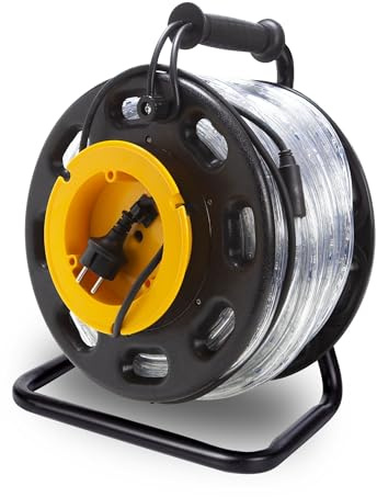 HQ-Power Flexibler LED-Lichtschlauch auf Trommel, Sicherheitsbeleuchtung für Profis, 6500 °K 2850 lm, zum Beleuchten von Baustellen, Treppenhäusern, Aufzugsschächten, geeignet für innen und außen, 30