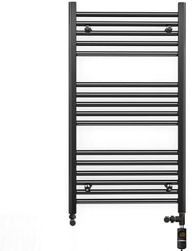 550mm Wide Matt Black Electric Dual Fuel Bathroom Towel Rail Radiator Heater With AF Thermostatic Electric Dual Fuel Element UK (550 x 900 mm)