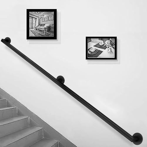 MARXAN Corrimano Moderno in Ferro battuto, 1 2 3 4 5 6 Metri Corrimano Nero per Scale Interne ed Esterne, Barra di Supporto montata a Parete con staffe Corrimano per Scale(200cm)
