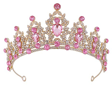 Diadème Femme Tiara Cristal Couronne Rose Strass Couronne Princesse Fille Bandeau Adult Cheveux Accessoires Vintage Cadeau pour Concours Parties Festival fête Cosplay Halloween Noel