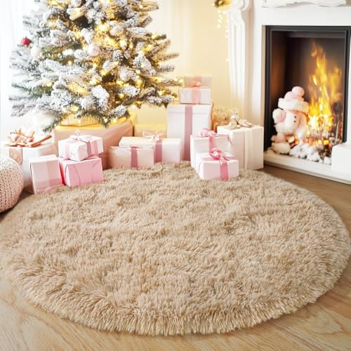 Quntue Runder Teppich für Schlafzimmer, ultraweich, flauschig, für Kinderzimmer, Mädchen, Jungen, niedlicher Zottelteppich für Wohnzimmer, Spielzimmer, Zelt, Schloss, Heimdekoration, 122 x 100 cm,