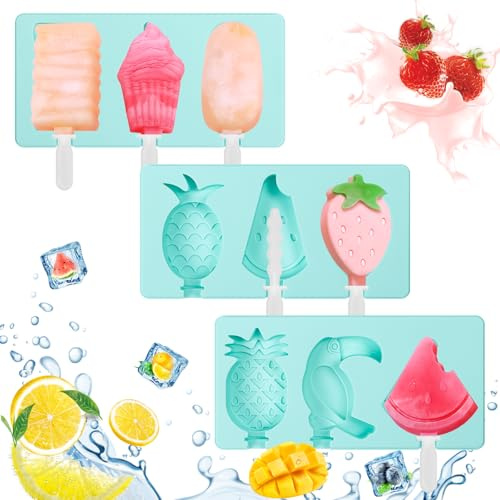 Feirdhoo Eisformen Eis am Stiel, 9 Silikon BPA Frei Eisformen Wassereis mit Deckel DIY Ideen Eisförmchen Obst Papagei Eistüte für Kinder und Erwachsene Stieleisformen