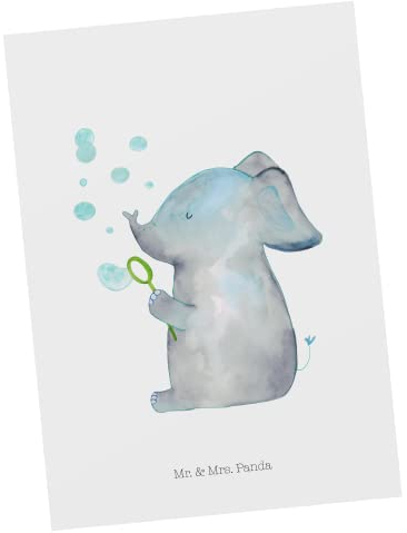 Mr. & Mrs. Panda Postkarte Elefant Seifenblasen - Geschenk, Dankeskarte, Gute Laune, lustige Sprüche, Einladungskarte, Grußkarte, Liebesspruch,