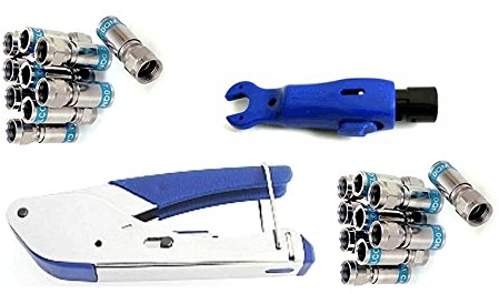 Cabelcon SET bestehend aus Kompressionszange Pocket Tool + Cable Stripper + 20 Stück Kompressions-F-Stecker (20 Stk CX3 7.0 QM + Stripper blau)