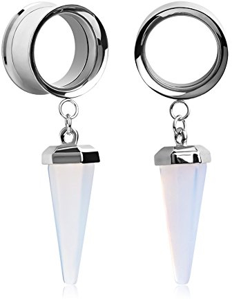 KUBOOZ (1 Paar Opal-Stein Anhänger Edelstahl Ohrstöpsel Tunnel Durchmessers Keilrahmen Piercings 0g