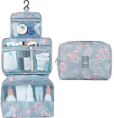 Reise Kosmetiktaschen,Hängender Wasserdichter Sammelbeutel Wäschebeutel Große Make up Tasche Kosmetischer Organisator für Damen Frauen Mädchen Flamingo 22 * 45cm Polyester