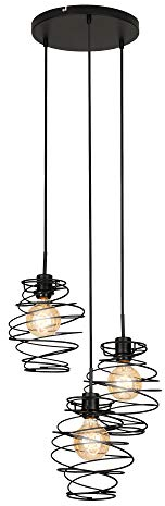 Briloner Leuchten Pendelleuchte, Pendellampe 3-flammig, Hängelampe retro vintage, Black Steel, 3x E27, max. 60 Watt, Schwarz, 425x1300mm (DxH)