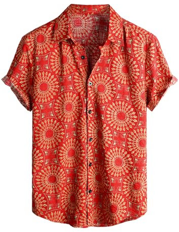 VATPAVE Mens Floral Hawaiian Shirts Short Sleeve Button Down Beach Shirts X-Large Red Sunflower