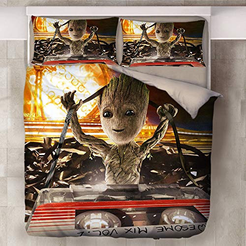 NICHIYO Groot Bettwäsche Set - Bettbezug und Kissenbezug,Mikrofaser,3D Digital Print dreiteiliger Bettwäsche(Bettbezug + Kissenbezüge) (4,Single 135x200cm)