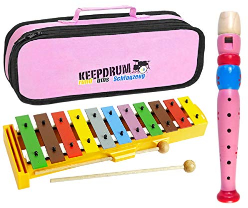 Sonor GS Glockenspiel + keepdrum MB01PK Tragetasche + Holz-Flöte Pink
