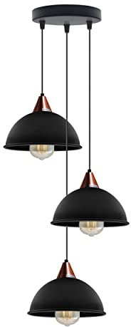 LEDSone 3 Way Lights Industrial Retro Pendant Lights Fitting, E27 Dome Black Metal Ceiling Light, Vintage Edison Style Hanging Light for Kitchen Island Living Room Dining Room (Black)